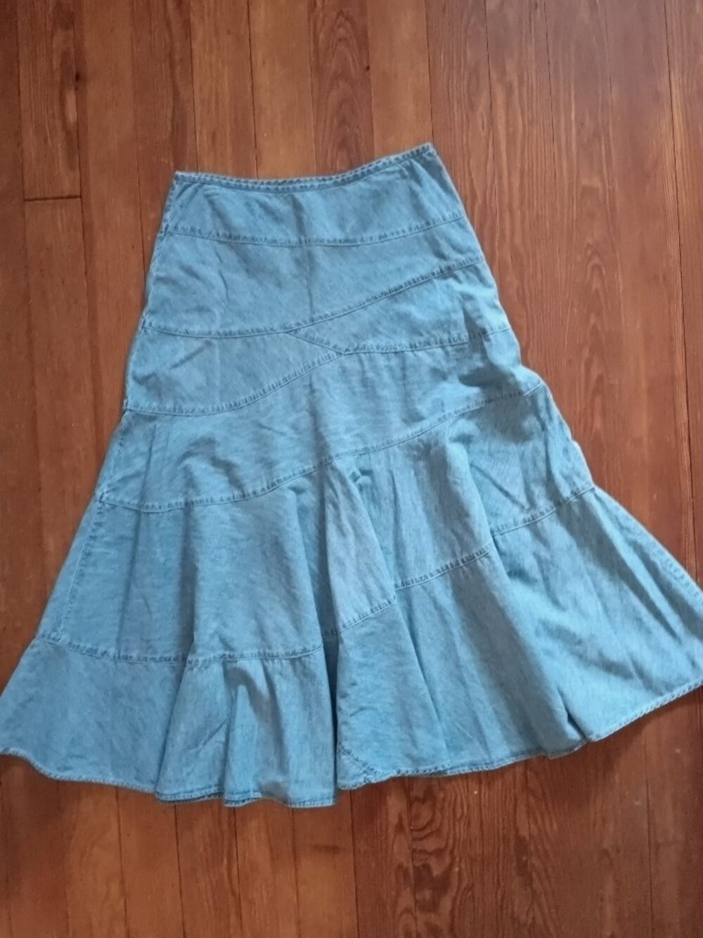 Vintage Y2K Ralph Lauren Maxi Tiered Jean Skirt Size 8 Western Boho cottage